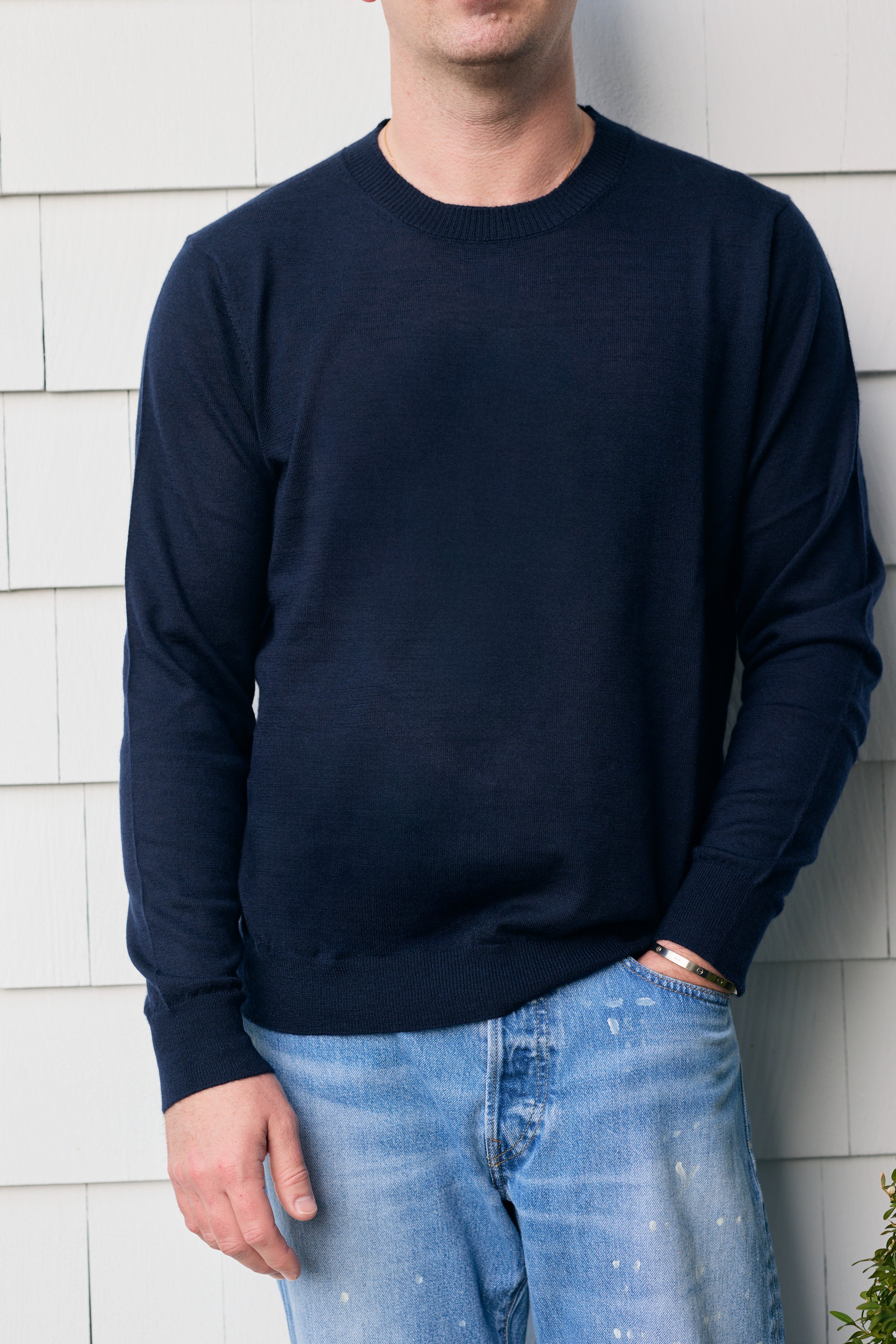 Hank Fine Cashmere Newman Sweater in Midnight Navy