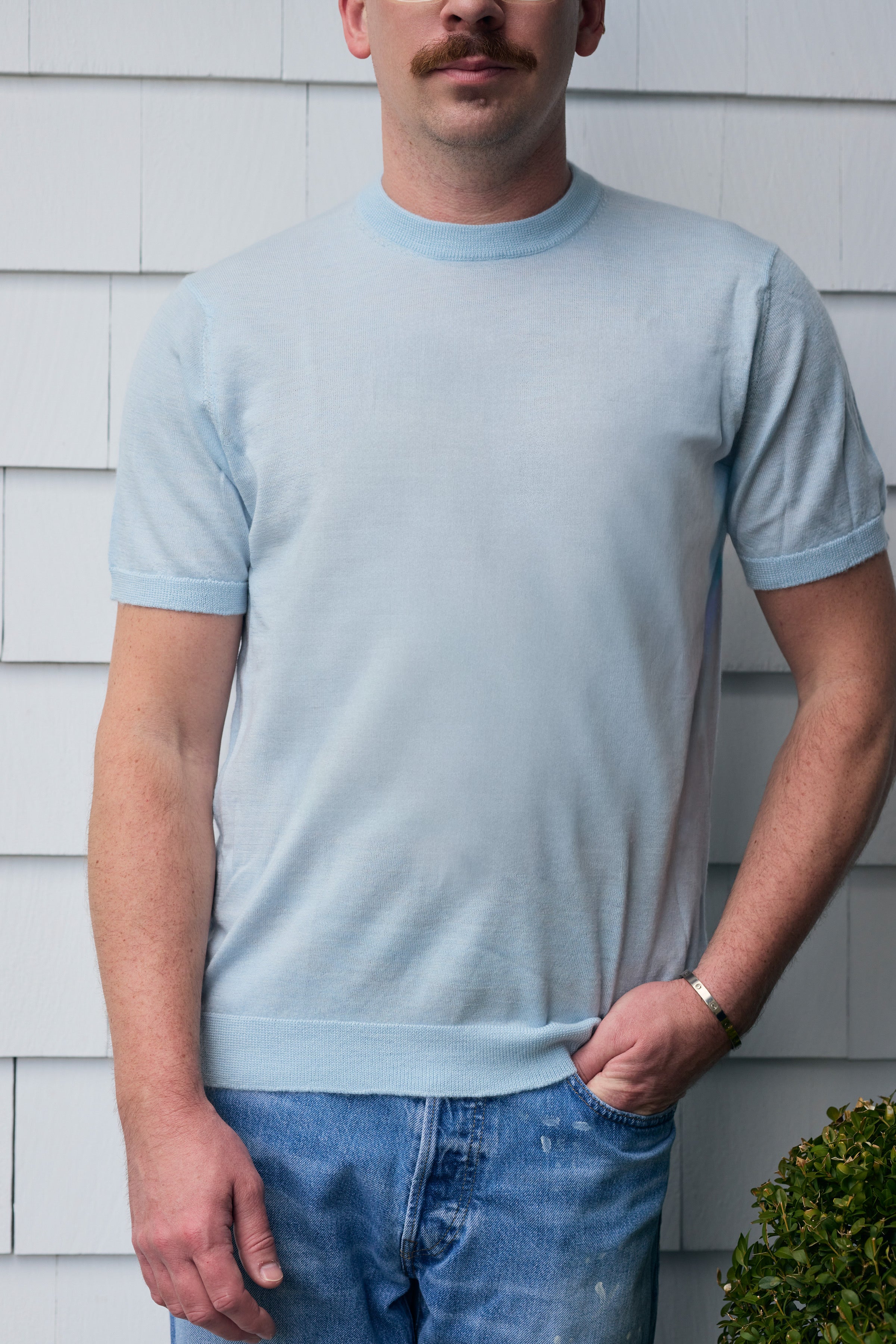 Hank Fine Cashmere Halsey T-Shirt in Pale Blue