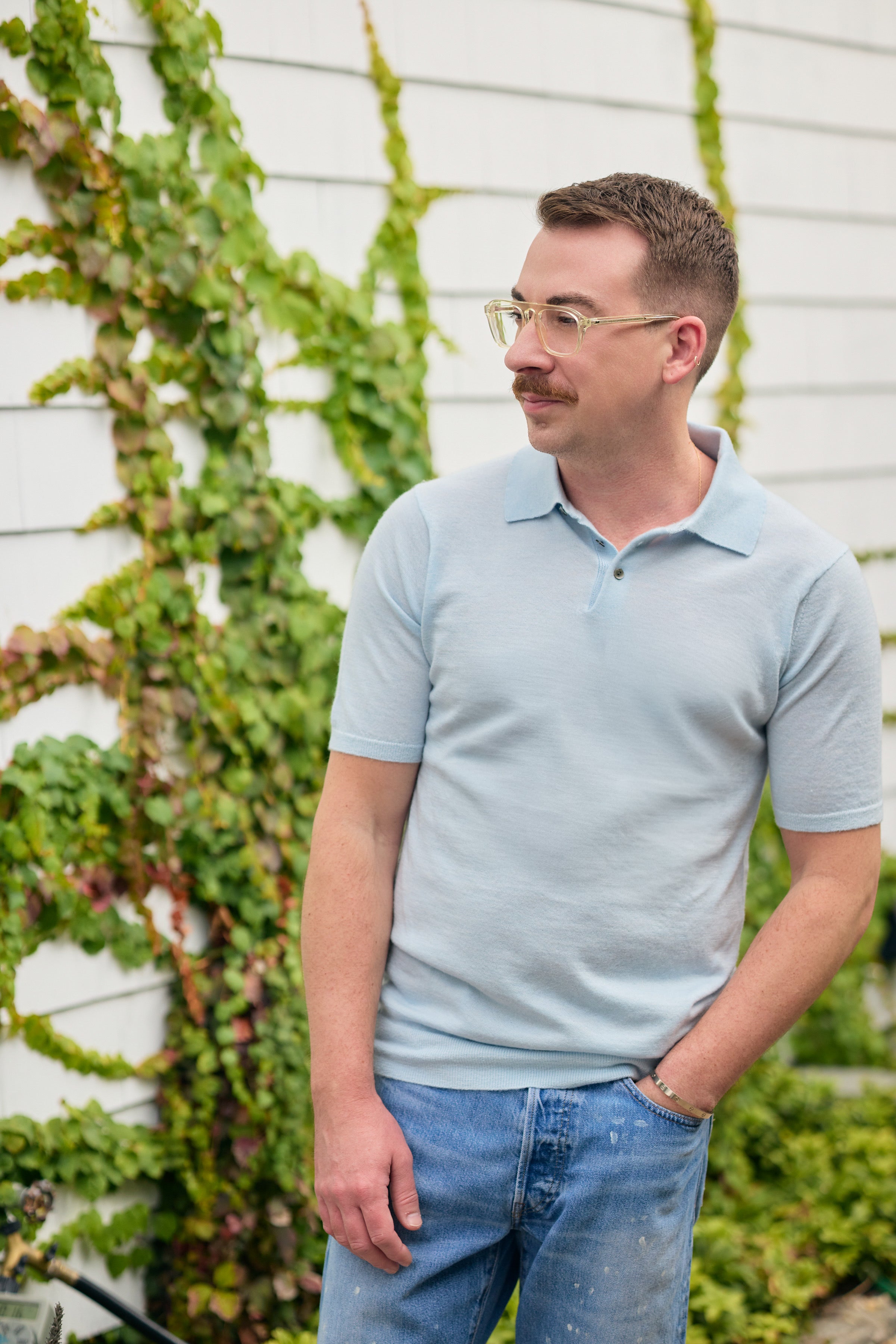 Hank Fine Cashmere Hampton Polo in Pale Blue