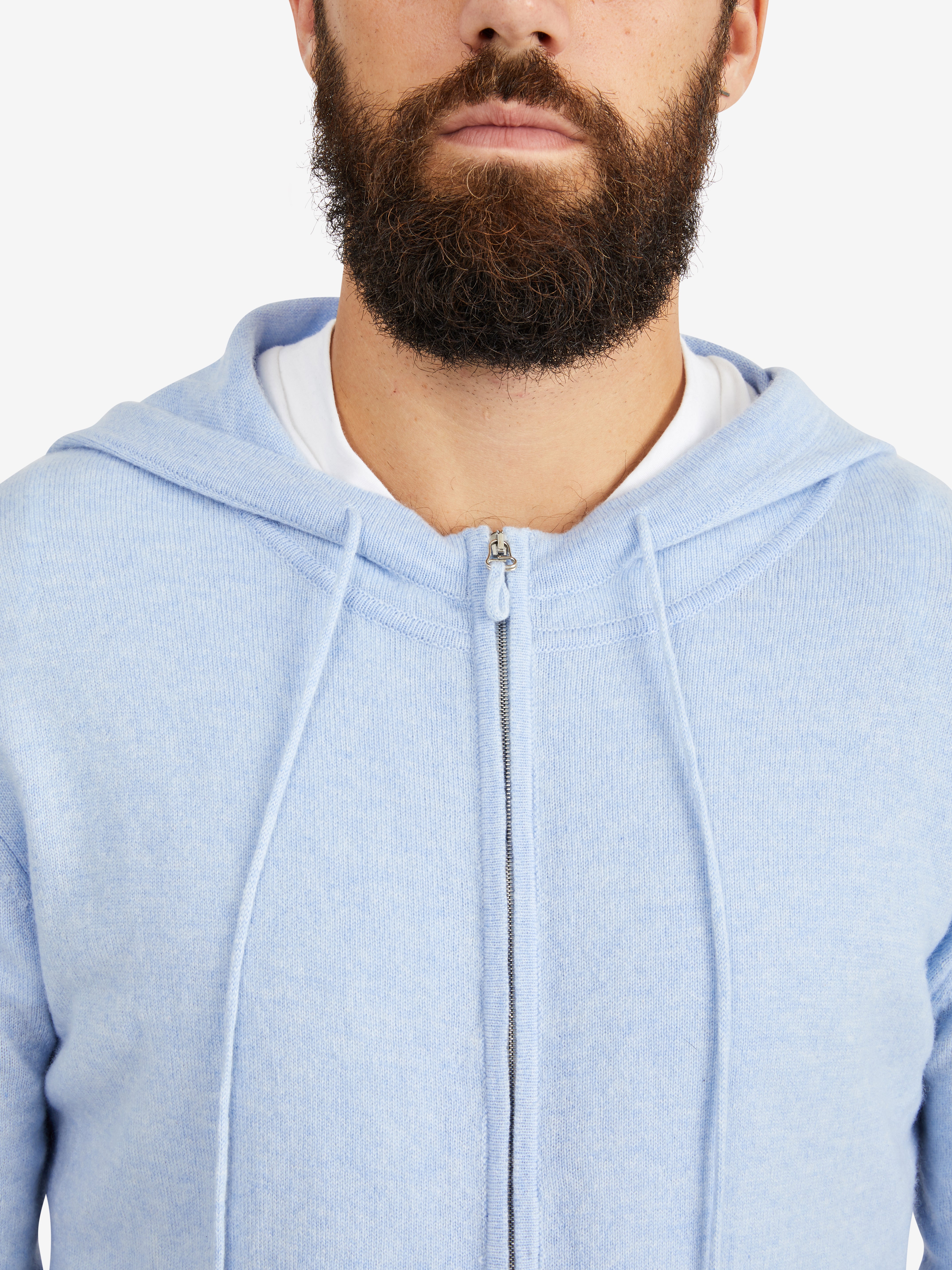 Hank Cashmere Latham Zip Up in Pale Blue