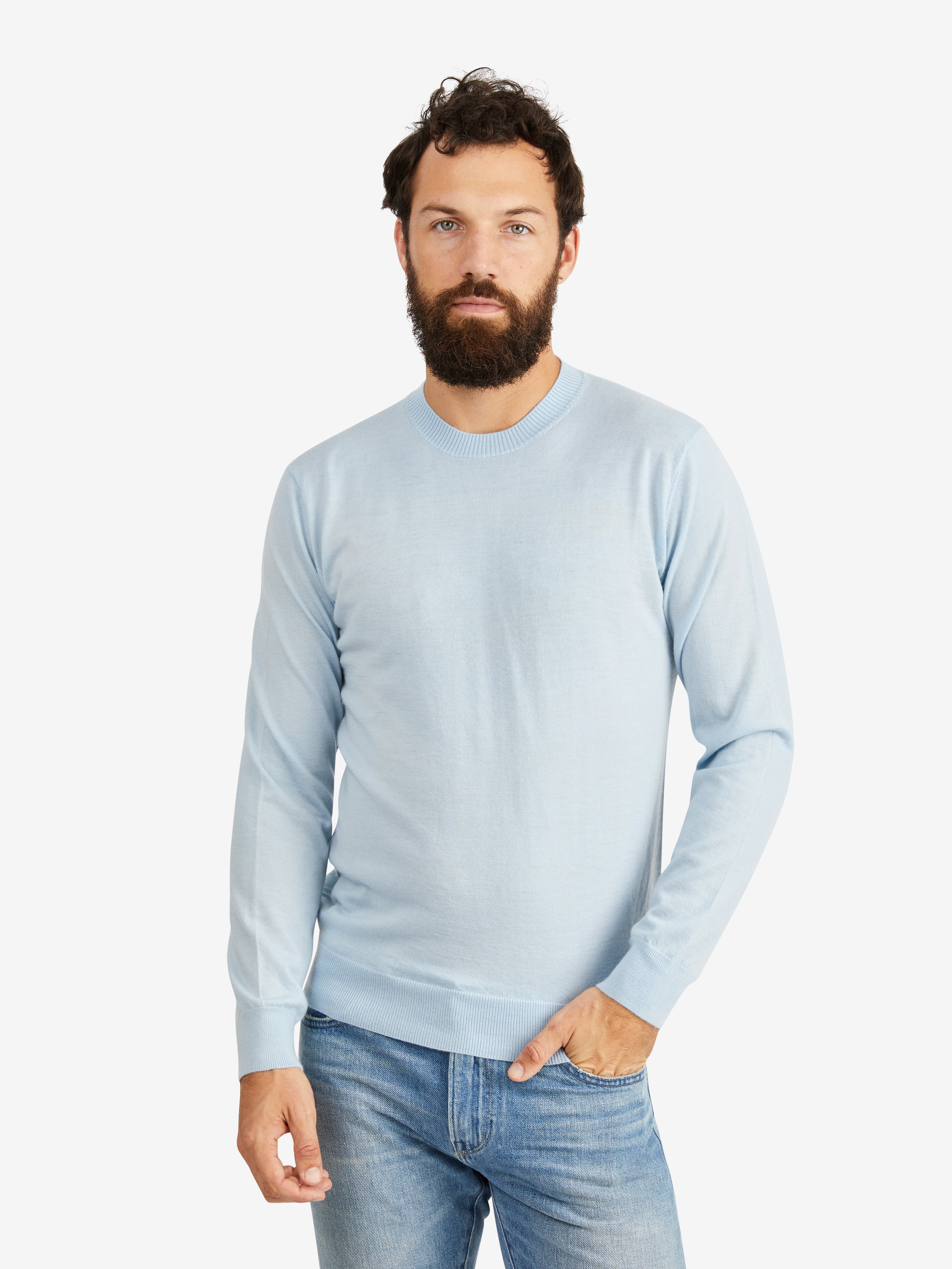 Hank Fine Cashmere Newman Sweater in Pale Blue