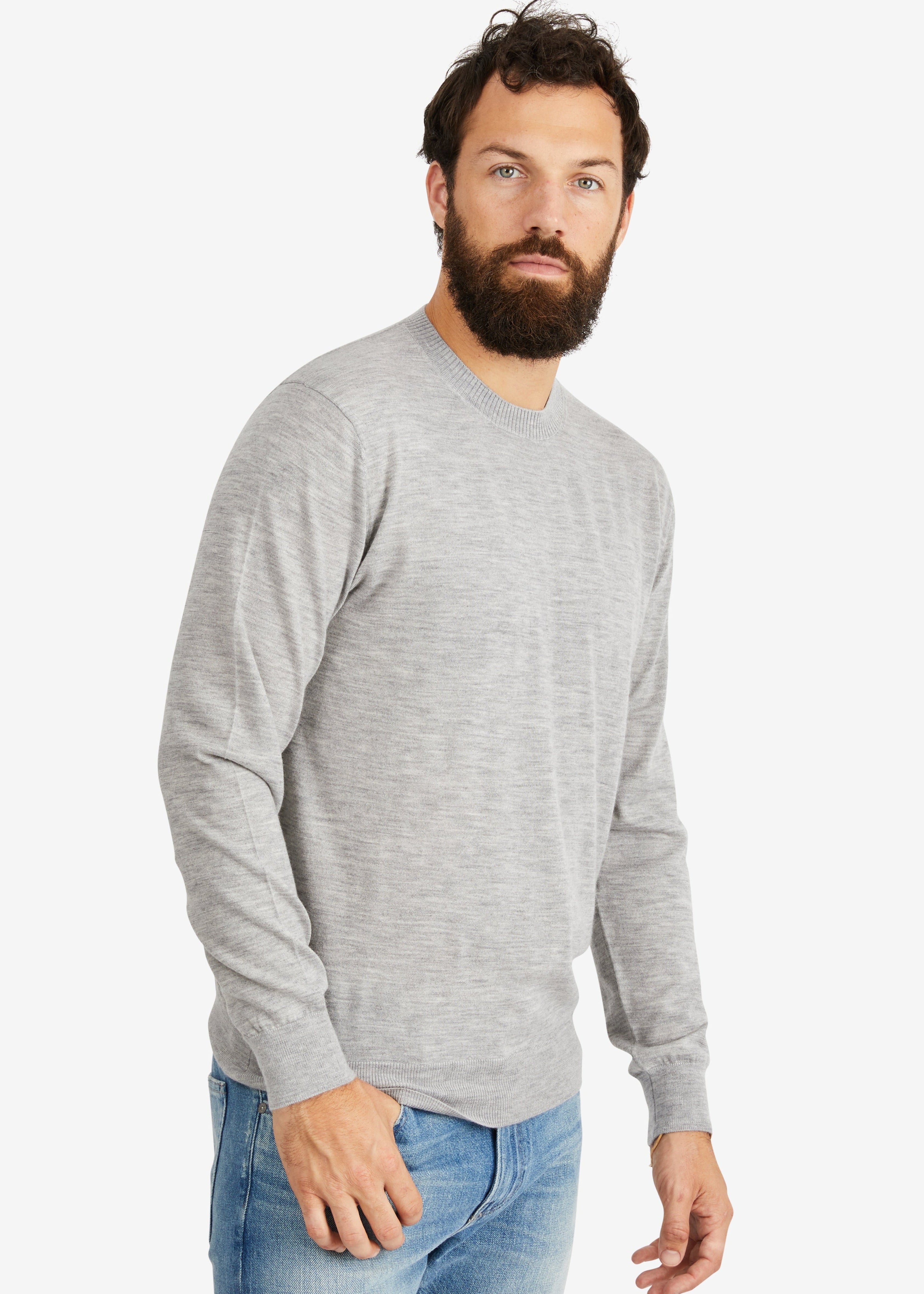 Hank Fine Cashmere Newman Sweater in Medium Grey