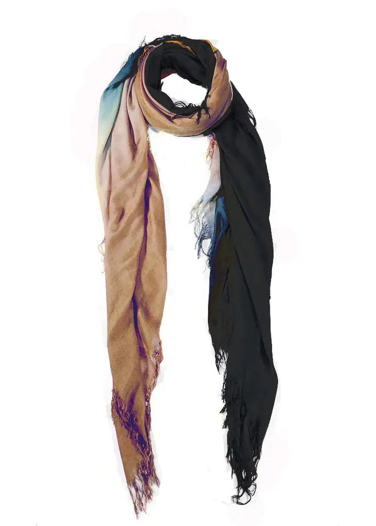Hank Gauze Cashmere Butter Scarf, Oatmeal/Midnight Navy