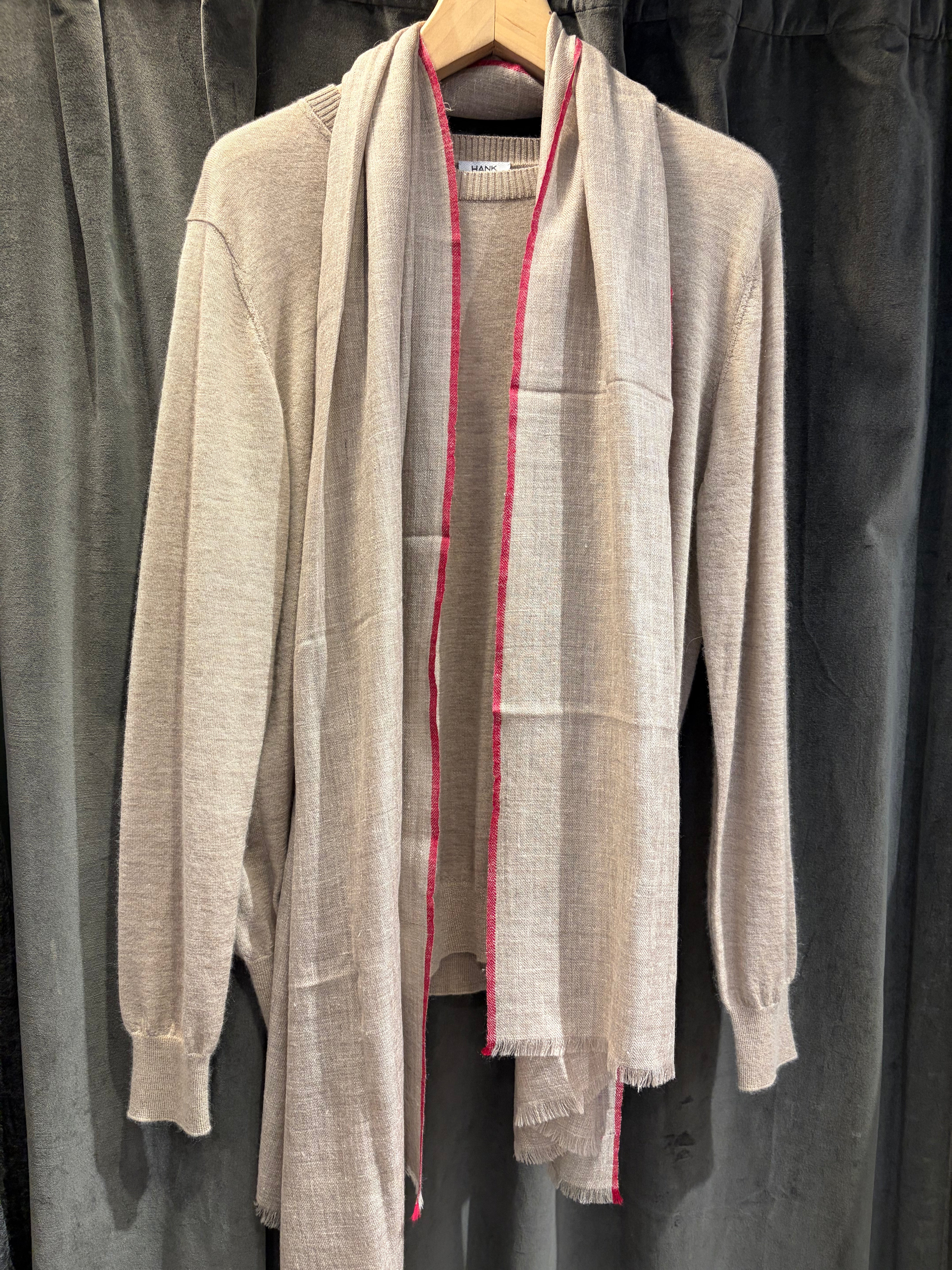 HANK Fine Cashmere Light Brown Scarf with Colored Edge