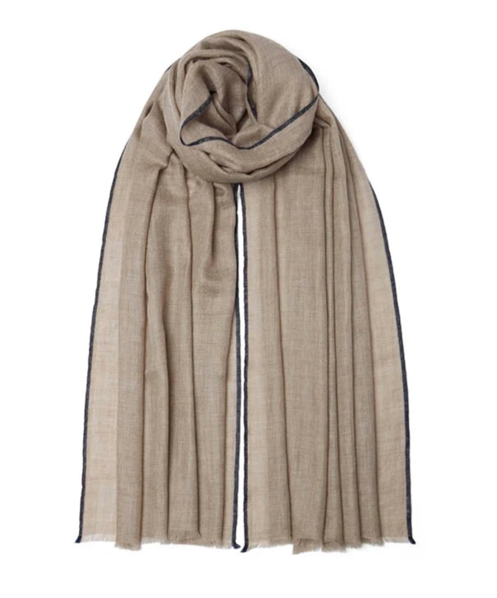 HANK Fine Cashmere Light Brown Scarf with Colored Edge