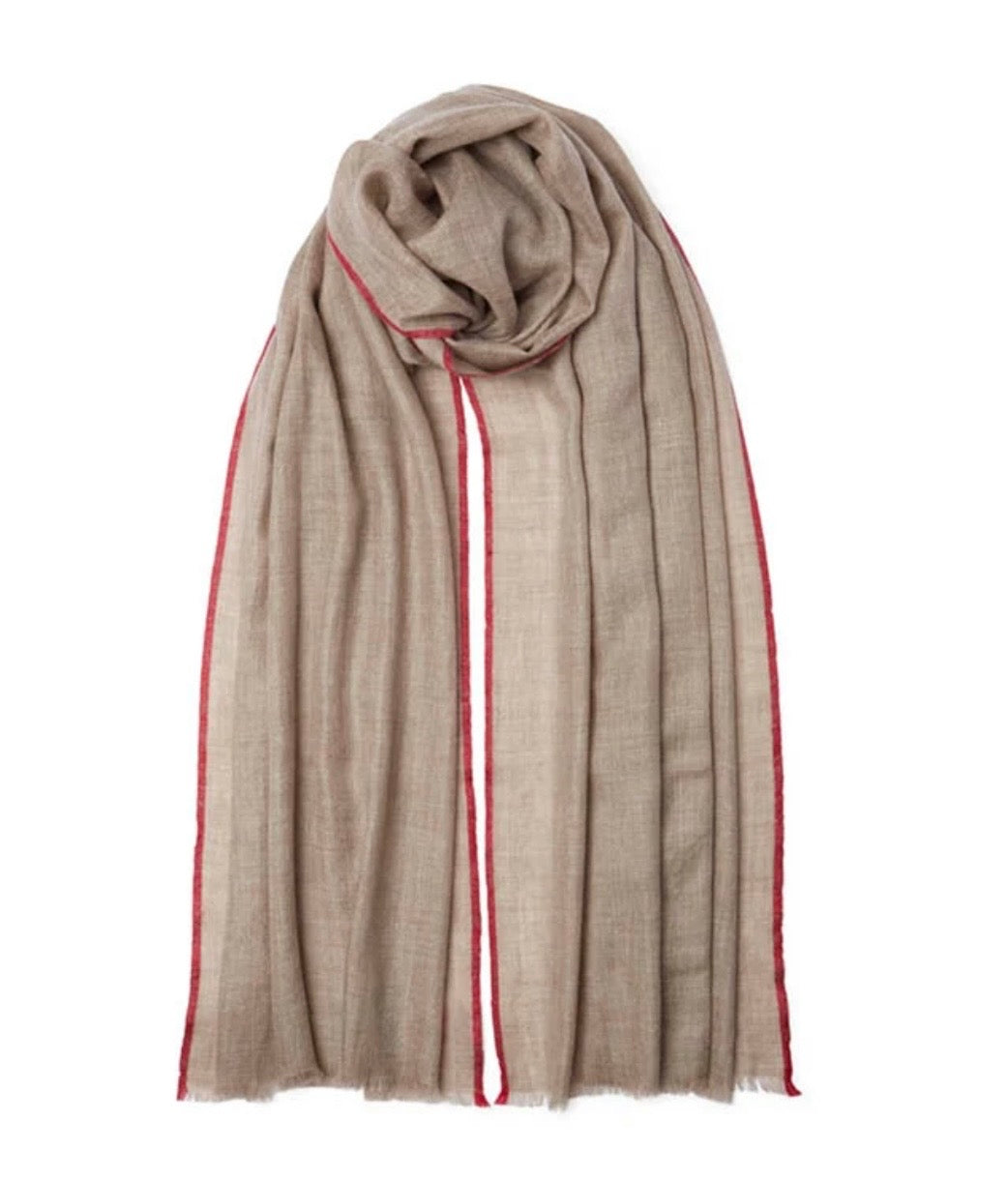 HANK Fine Cashmere Light Brown Scarf with Colored Edge