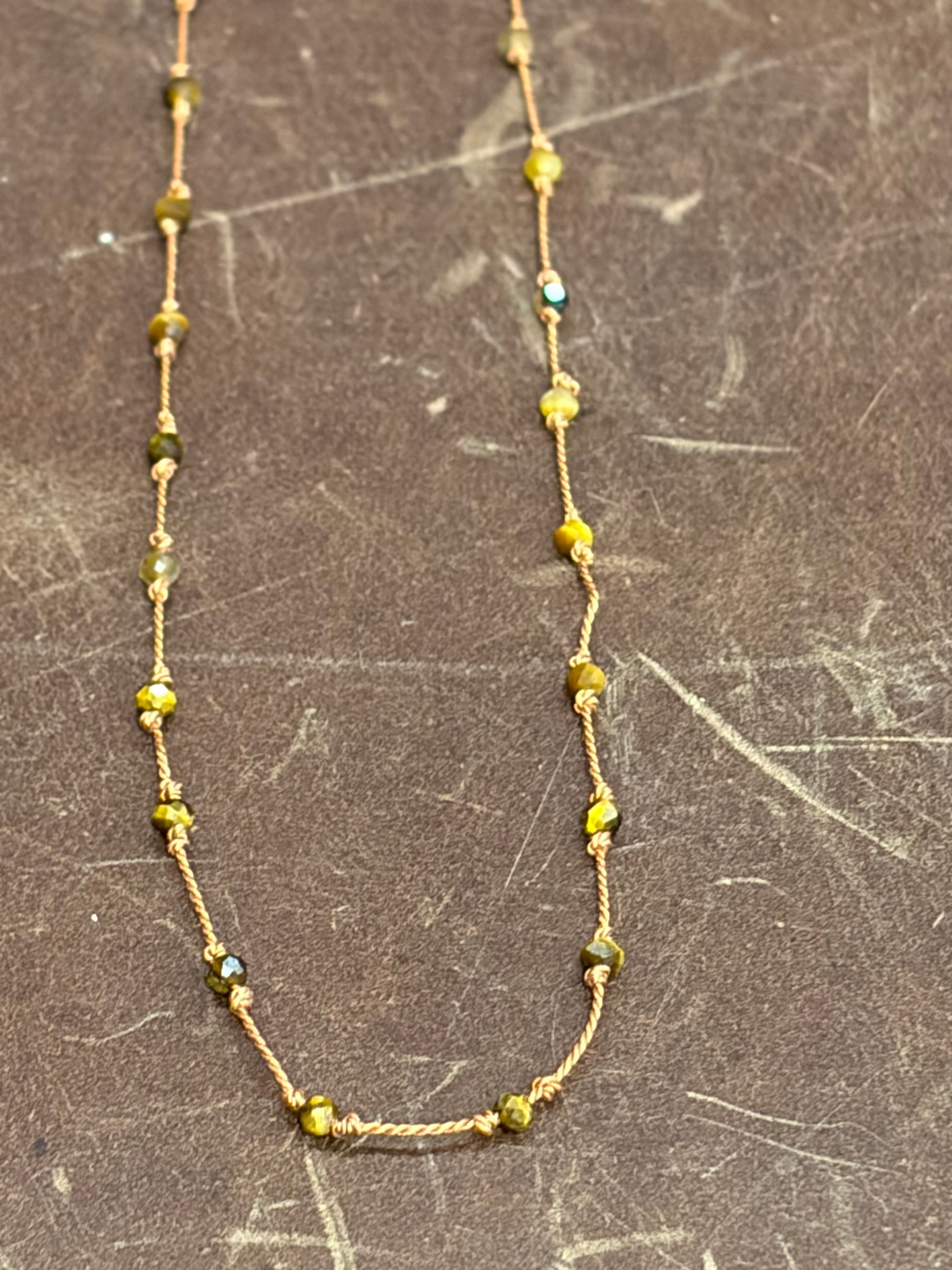 Knotted Silk Beaded Gemstone Necklace