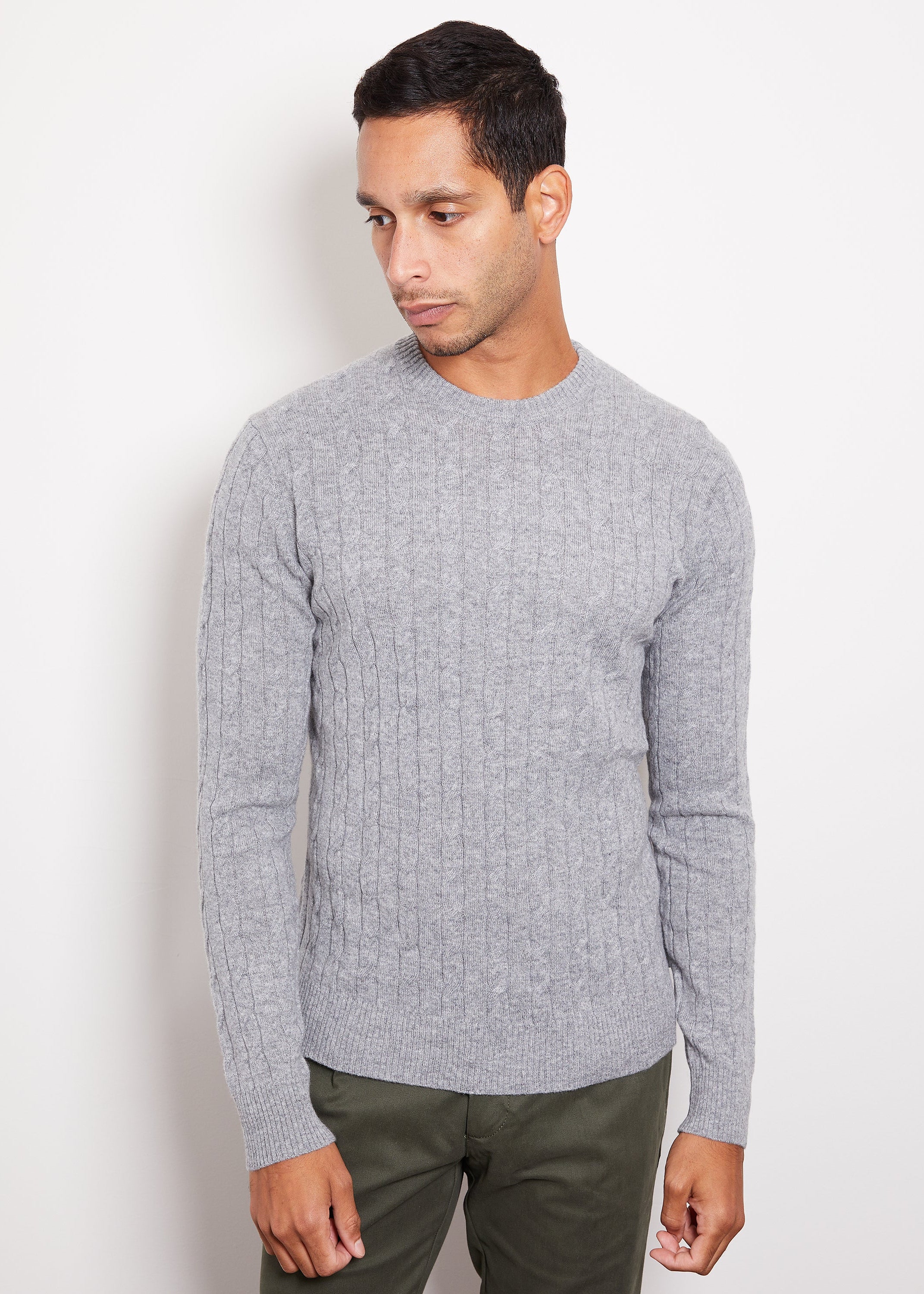 Hank Cashmere Madison Cable Knit Sweater in Medium Grey