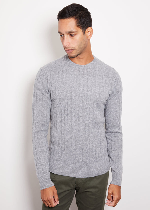 Hank Cashmere Madison Cable Knit Sweater in Medium Grey