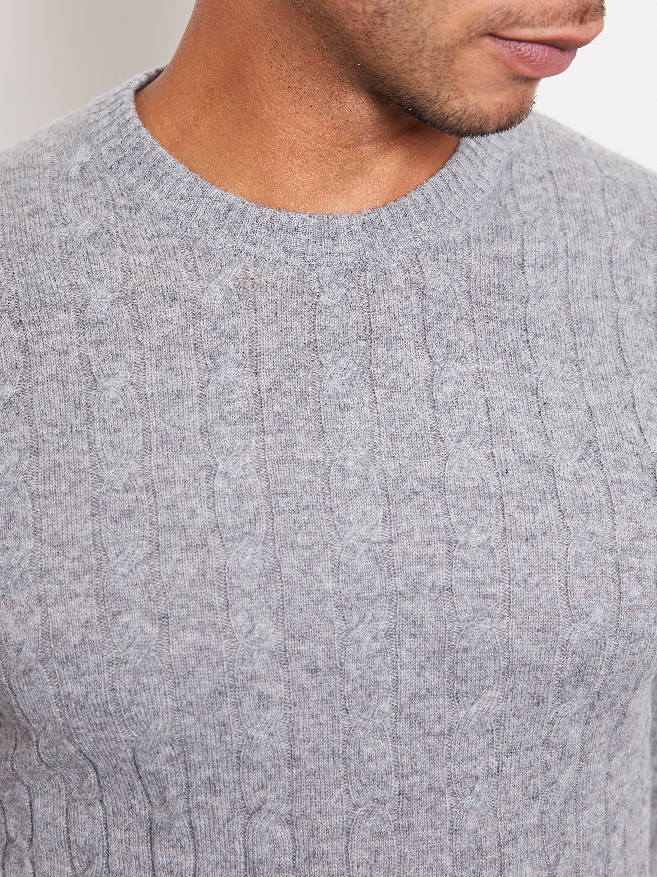 Hank Cashmere Madison Cable Knit Sweater in Medium Grey