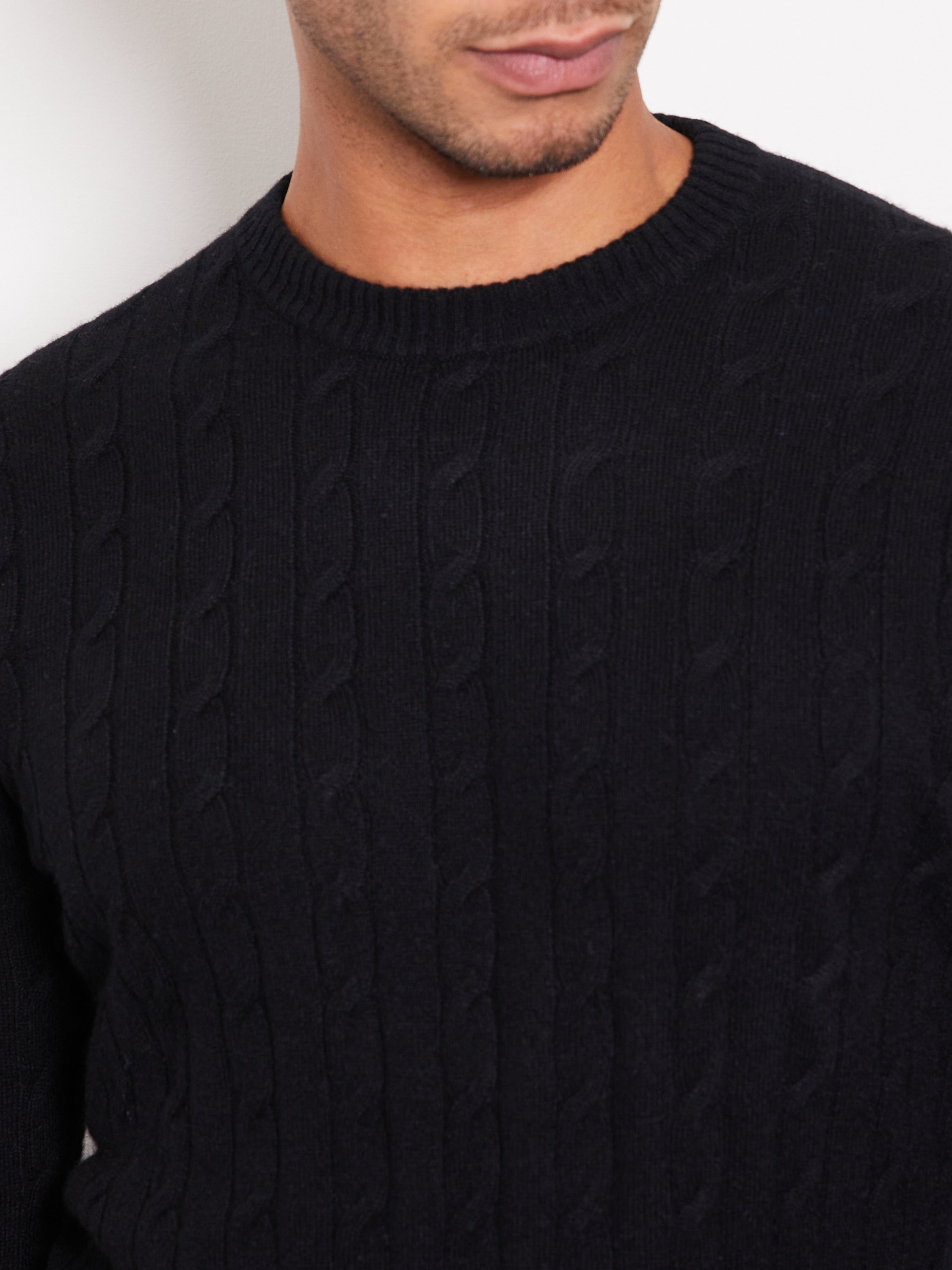 Hank Cashmere Madison Cable Knit Sweater in Black