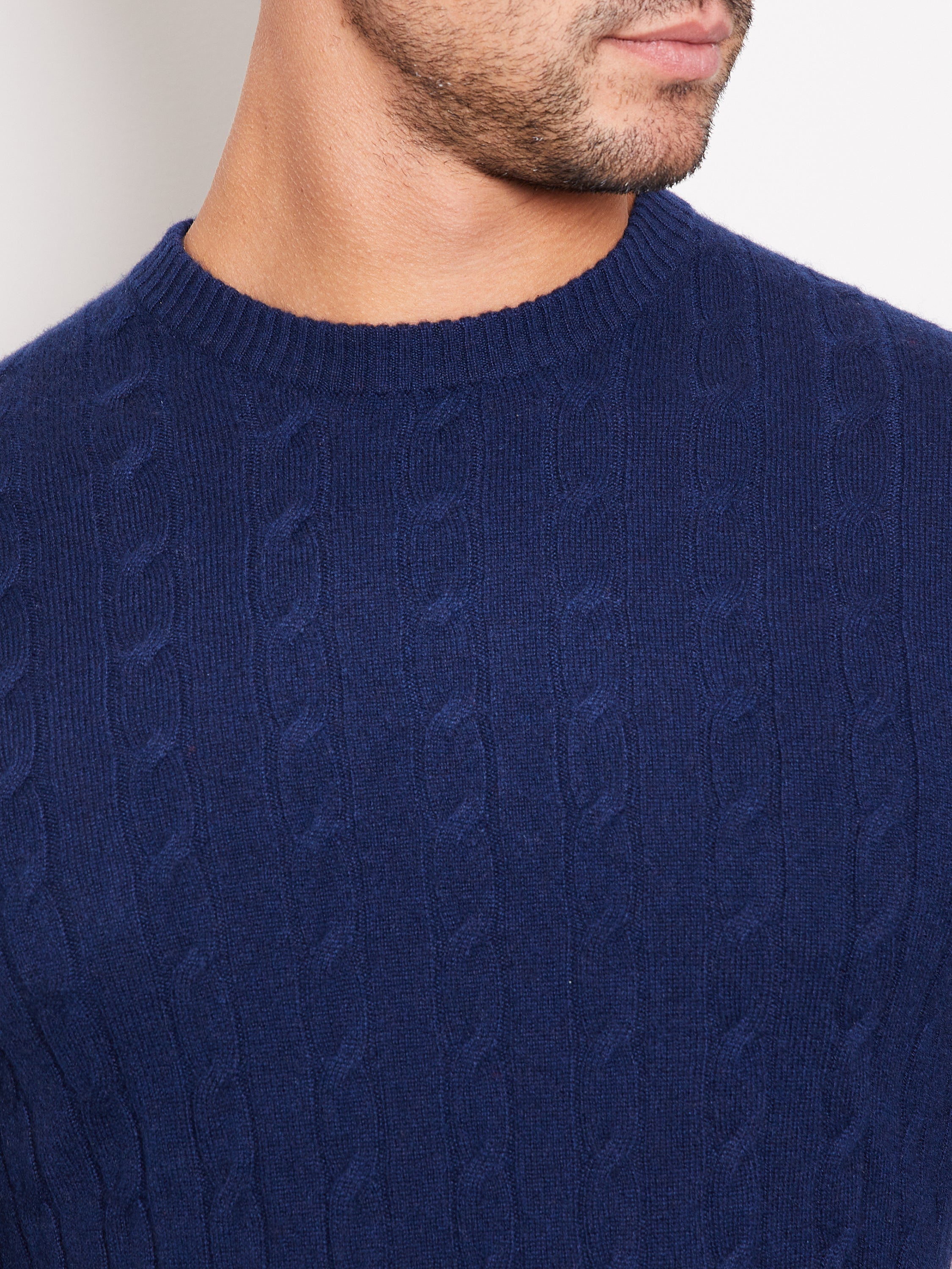 Hank Cashmere Madison Cable Knit Sweater in Midnight Navy