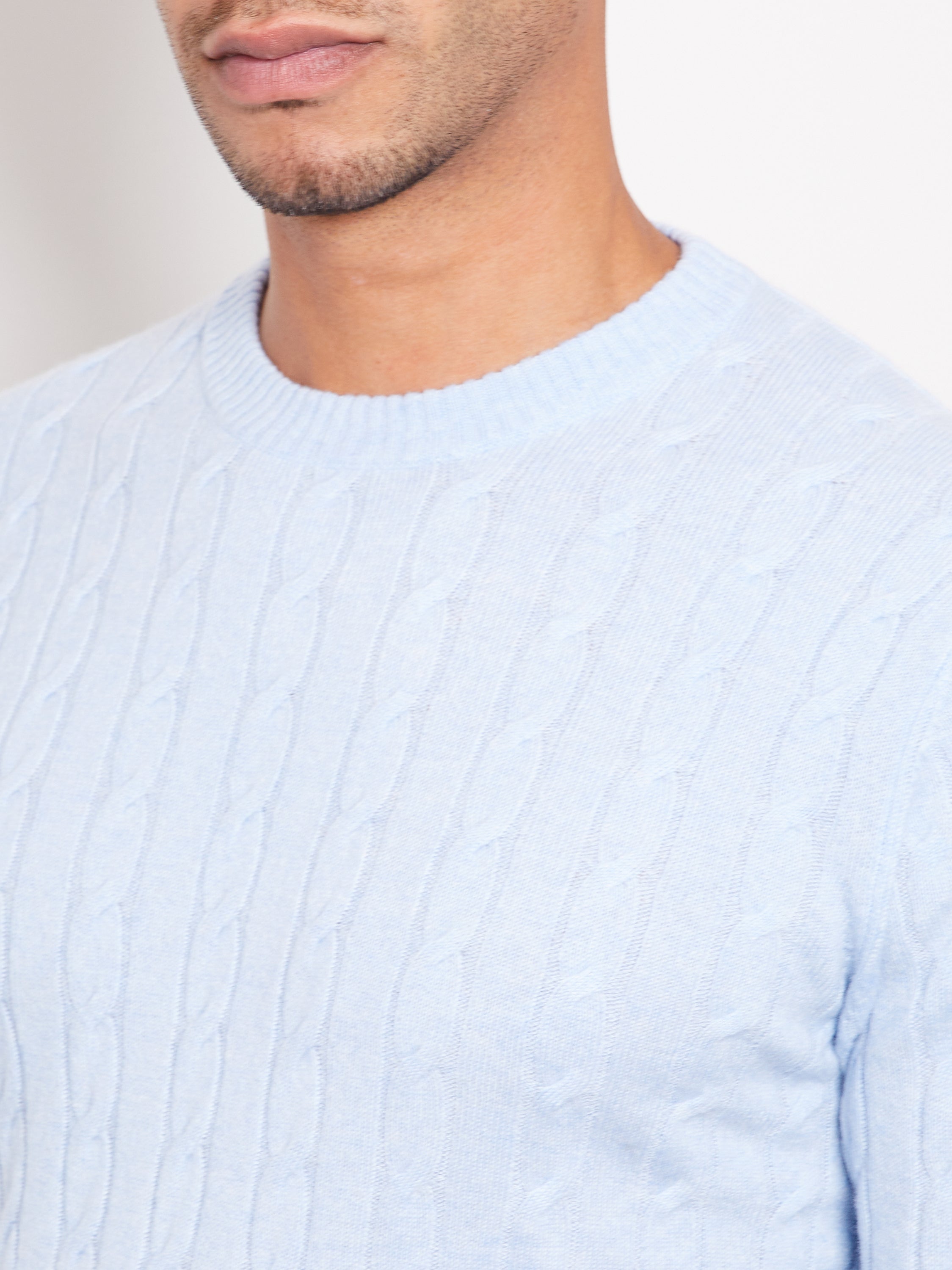Hank Cashmere Madison Cable Knit Sweater in Pale Blue