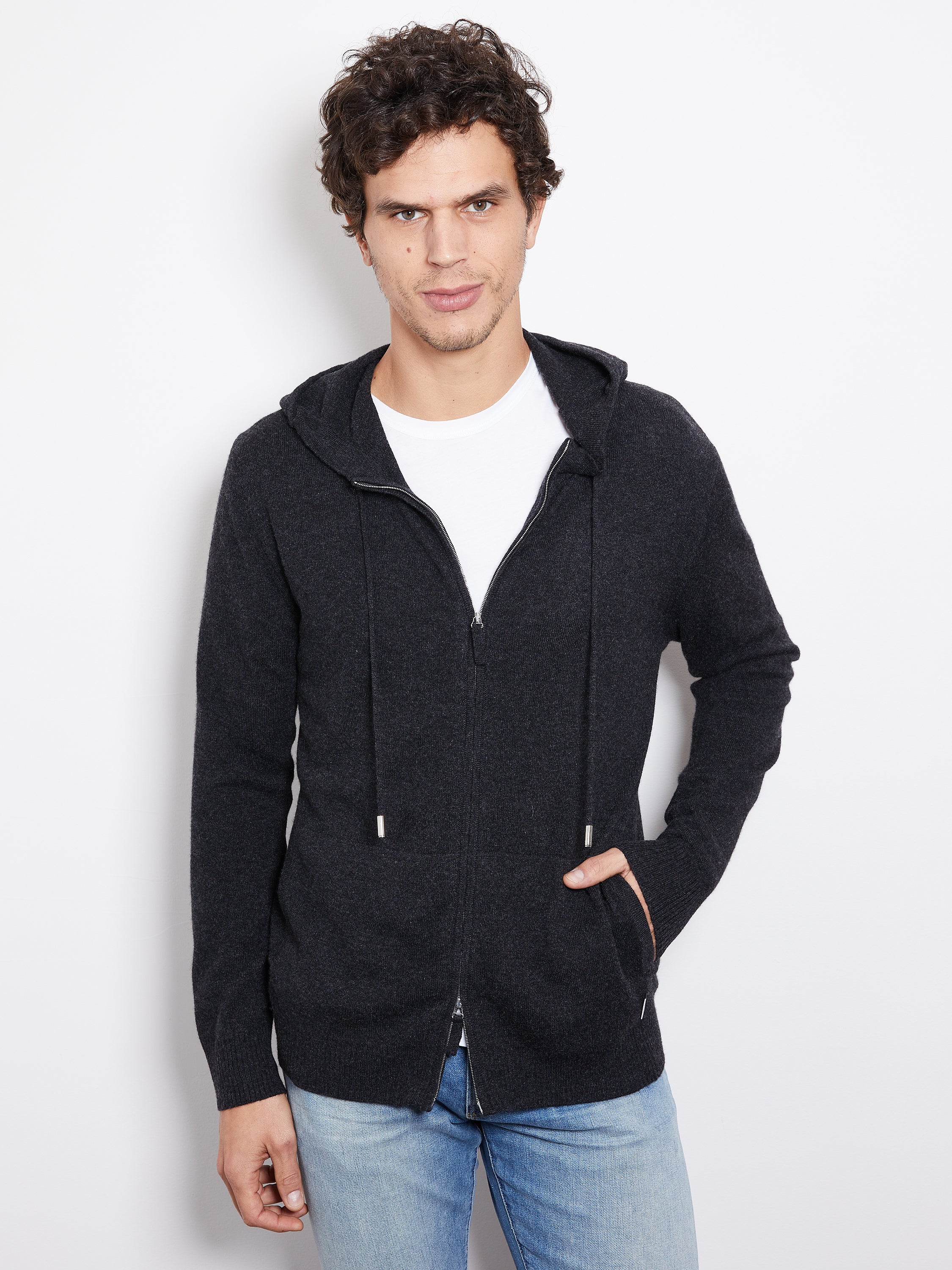 Hank Cashmere Latham Zip Up in Charcoal