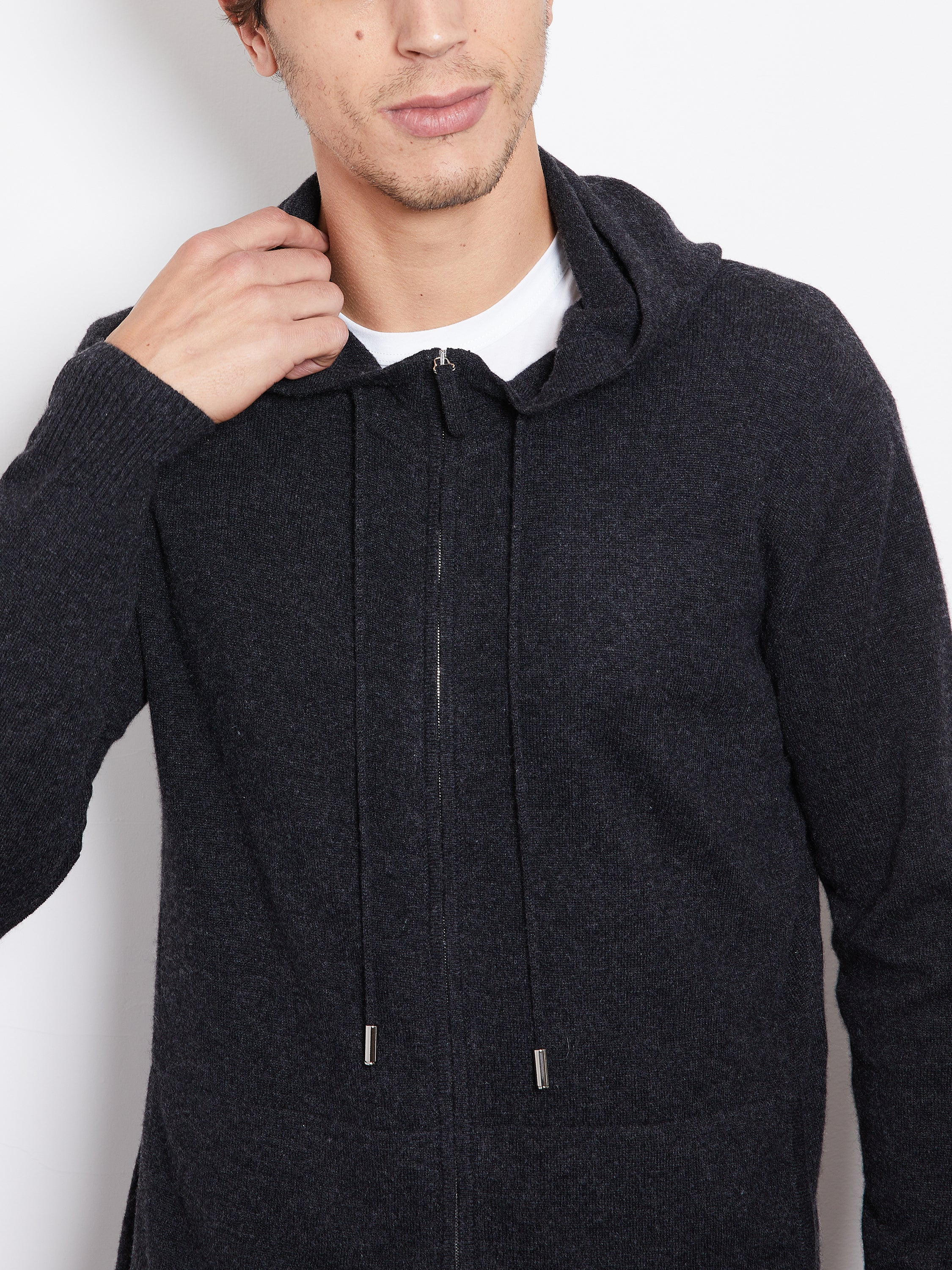 Hank Cashmere Latham Zip Up in Charcoal