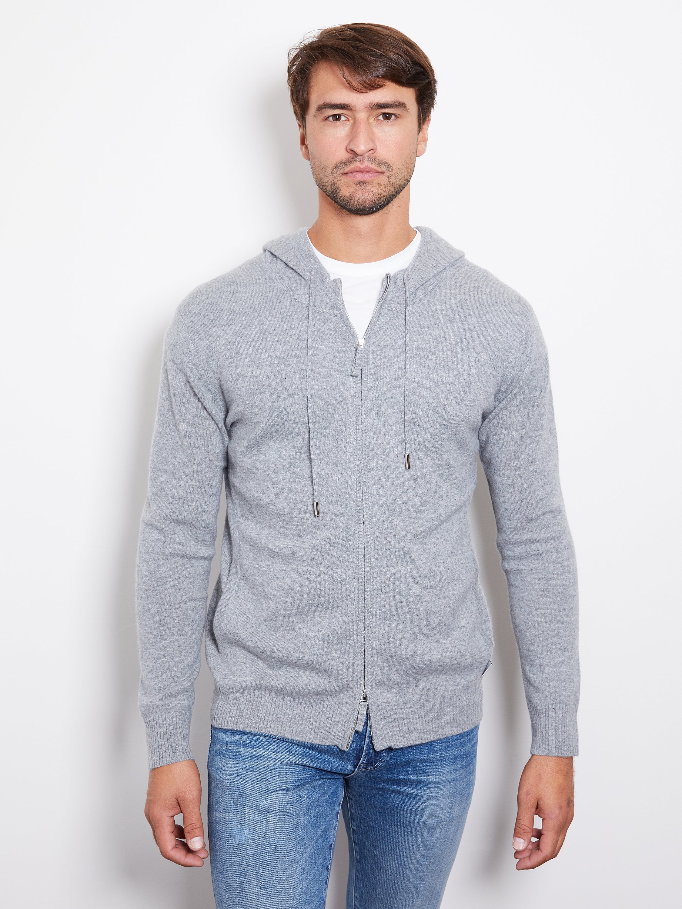 Hank Cashmere Latham Zip Up in Medium Grey