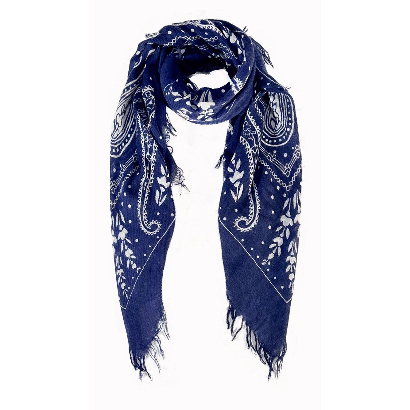Hank Cashmere Paisley Farm Scarf, Indigo