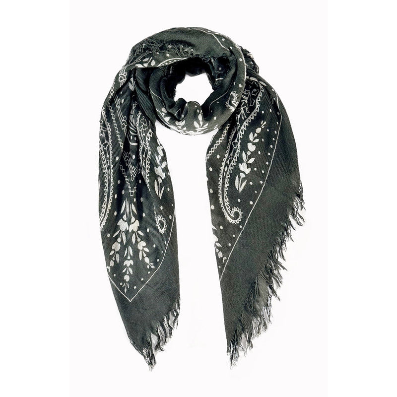 Hank Cashmere Paisley Farm Scarf, Forest