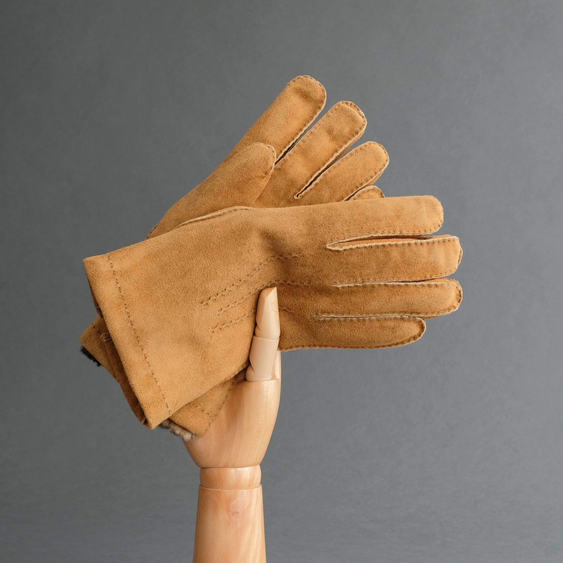 Men's Goatskin Orylag Fur Lined Gloves, Cognac