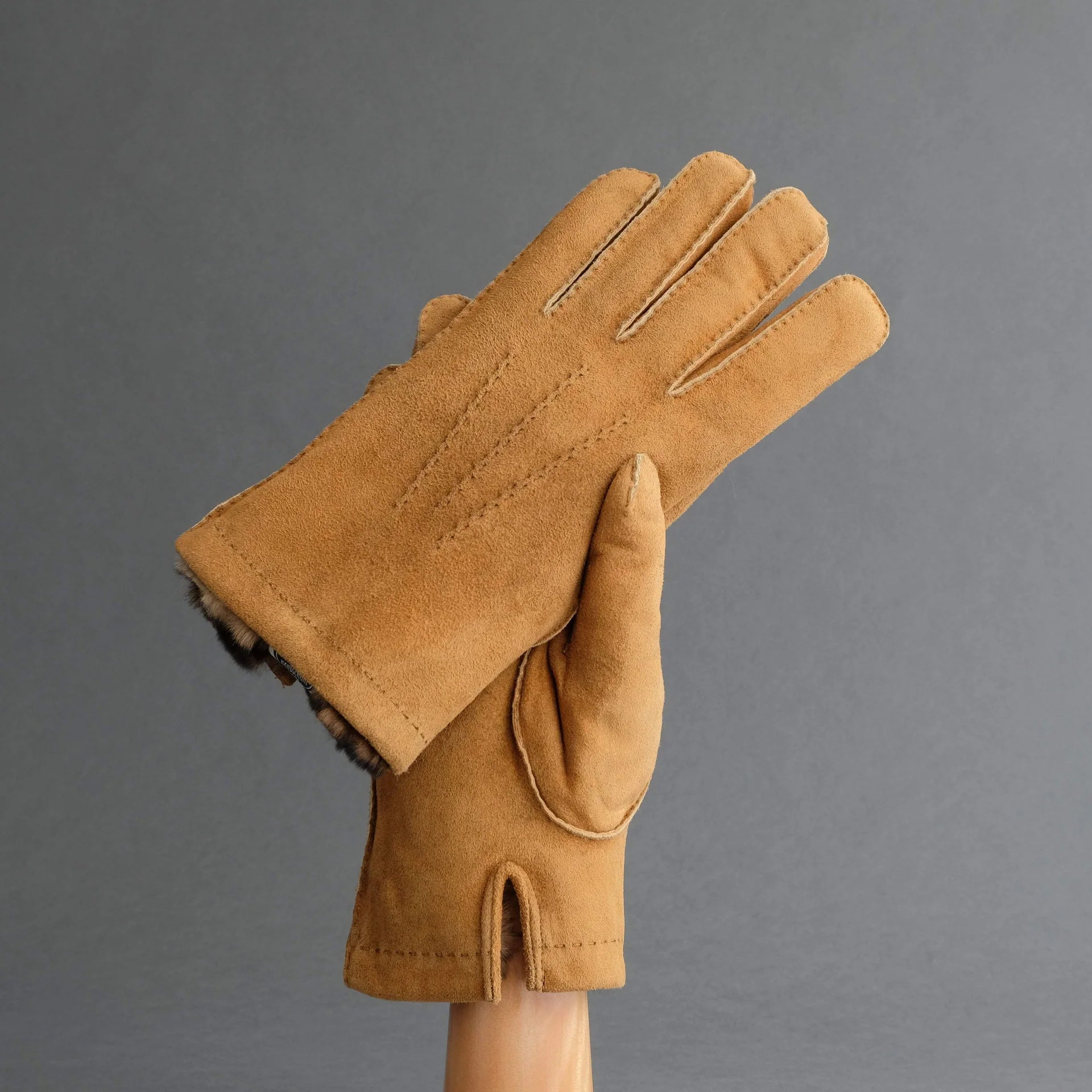 Men's Goatskin Orylag Fur Lined Gloves, Cognac