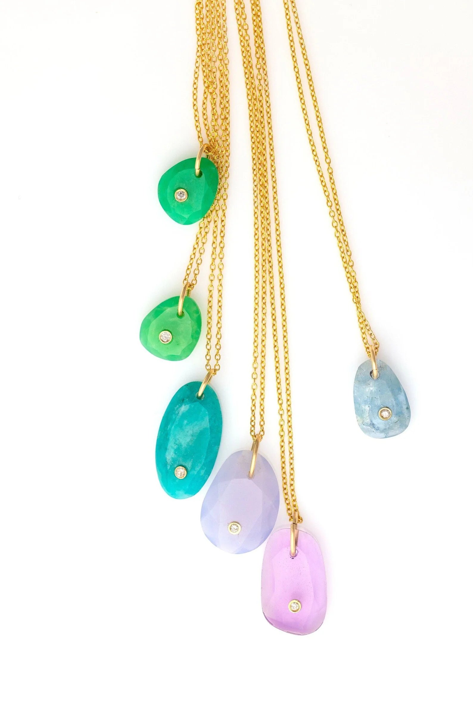 Chrysoprase Diamond Gemstone Necklace