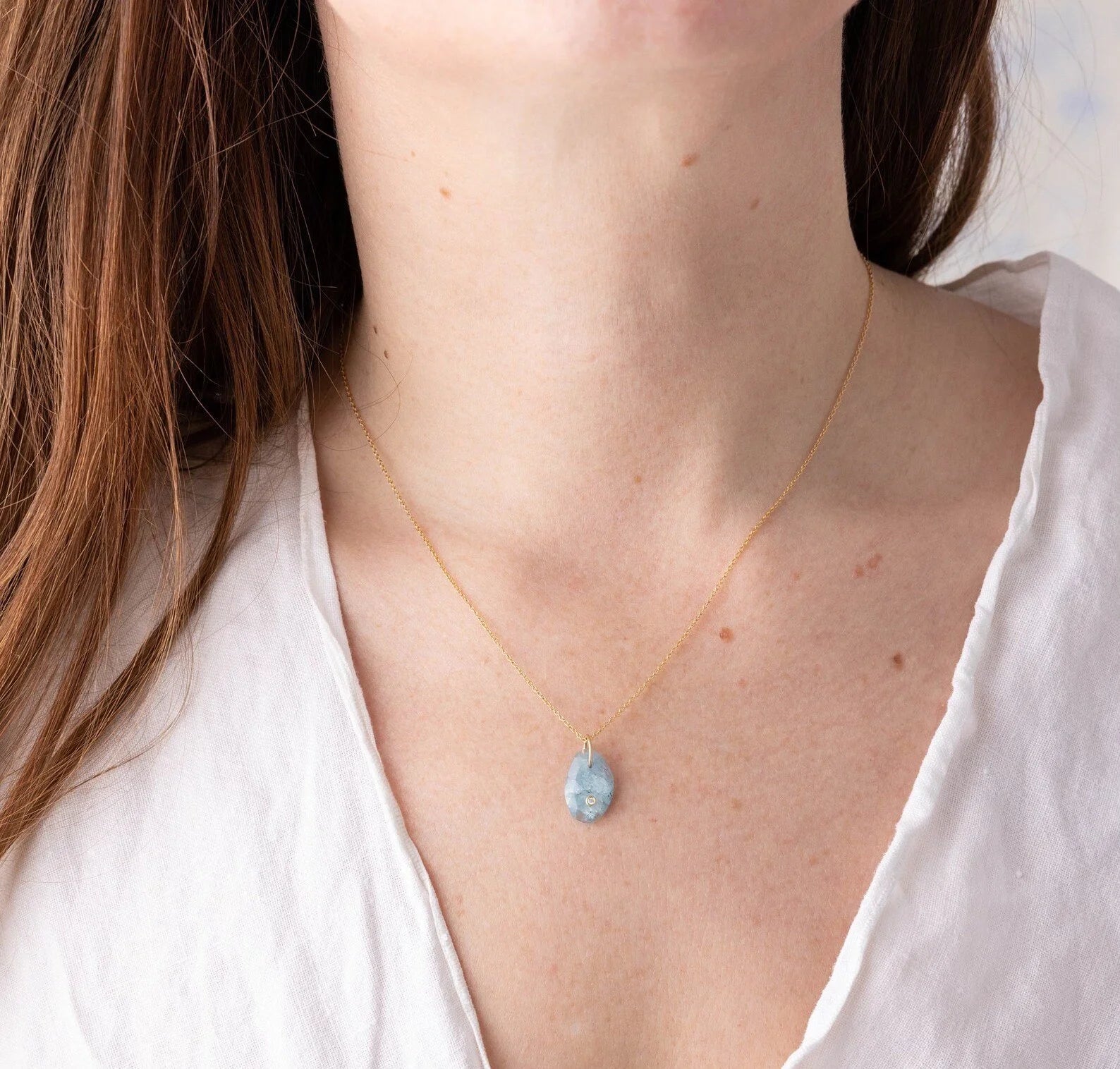 Aquamarine Diamond Gemstone Necklace